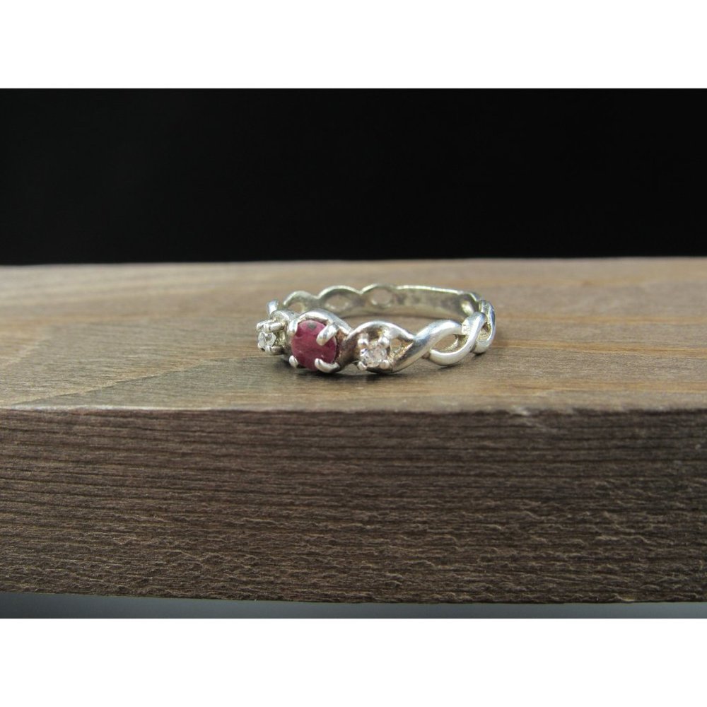 Size 7 Sterling Silver Rustic Rough Ruby And Cz G… - image 3